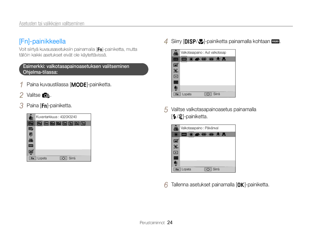 Samsung EC-ST96ZZBPBE2 manual Fn-painikkeella, Siirry D/c-painiketta painamalla kohtaan 