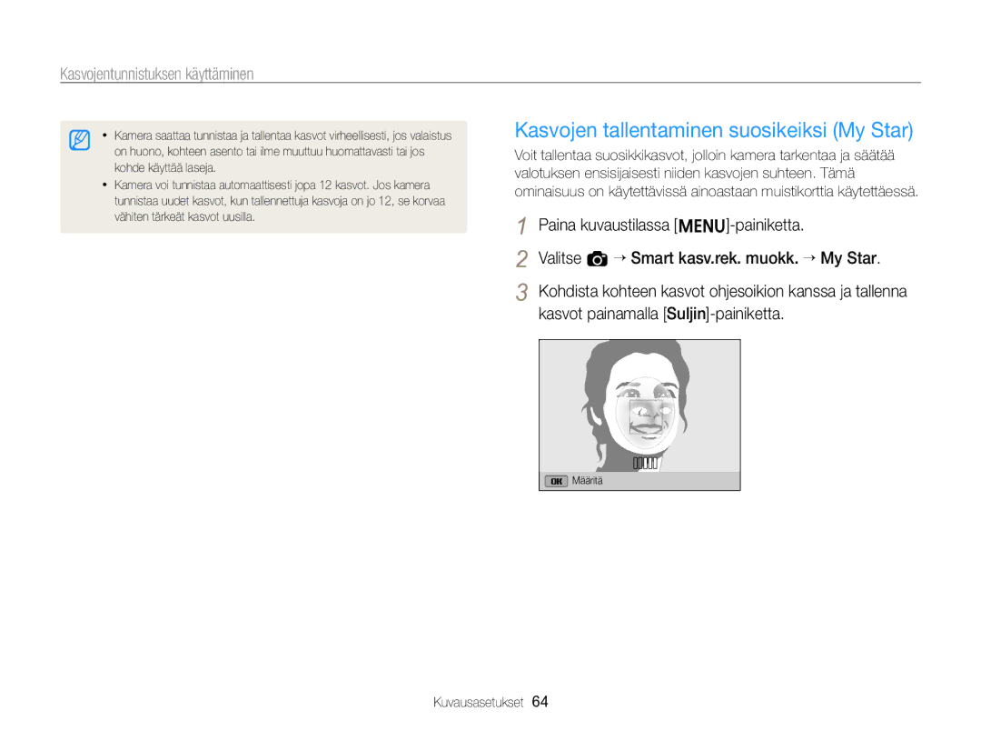Samsung EC-ST96ZZBPBE2 manual Kasvojen tallentaminen suosikeiksi My Star 