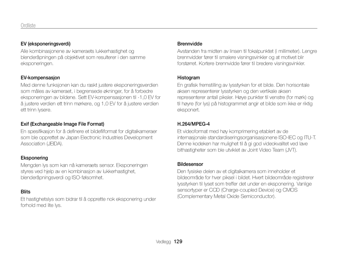 Samsung EC-ST96ZZBPBE2 manual Ordliste, Bildesensor 