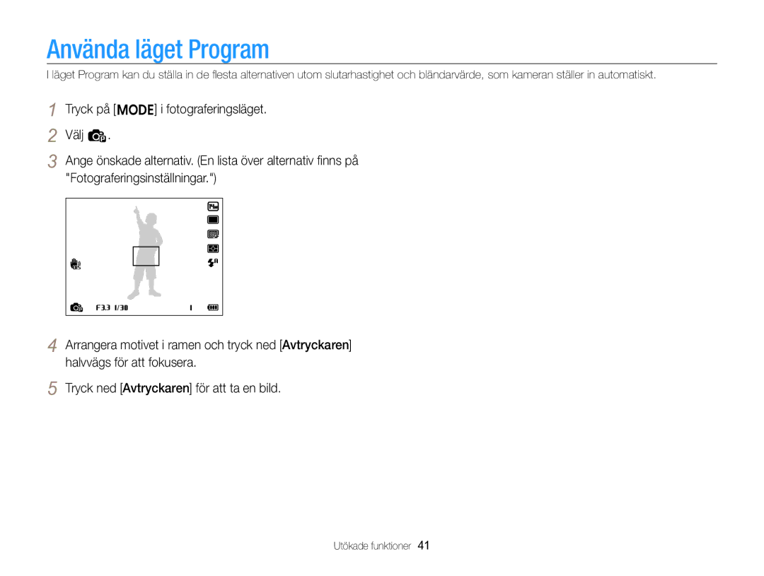 Samsung EC-ST96ZZBPBE2 manual Använda läget Program 