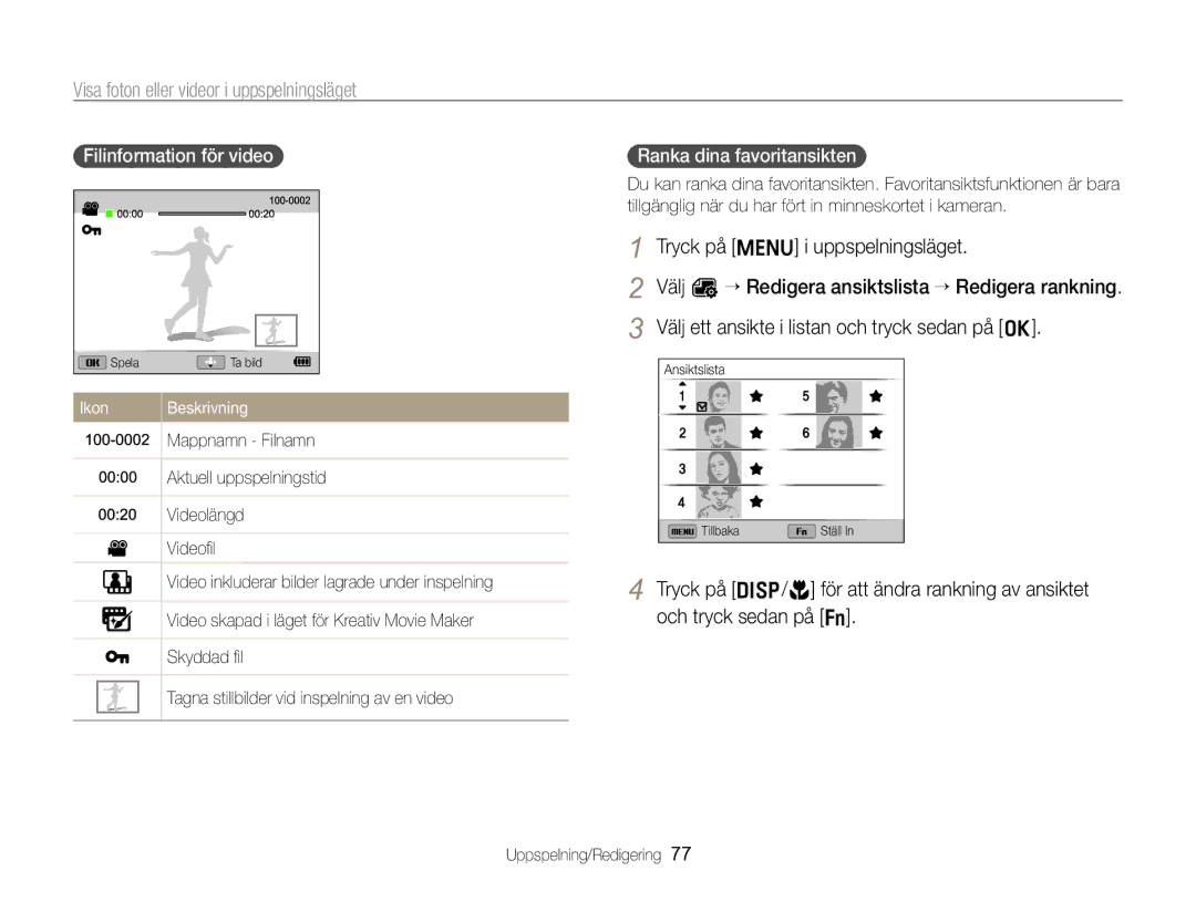 Samsung EC-ST96ZZBPBE2 manual Visa foton eller videor i uppspelningsläget, Tryck på m i uppspelningsläget 