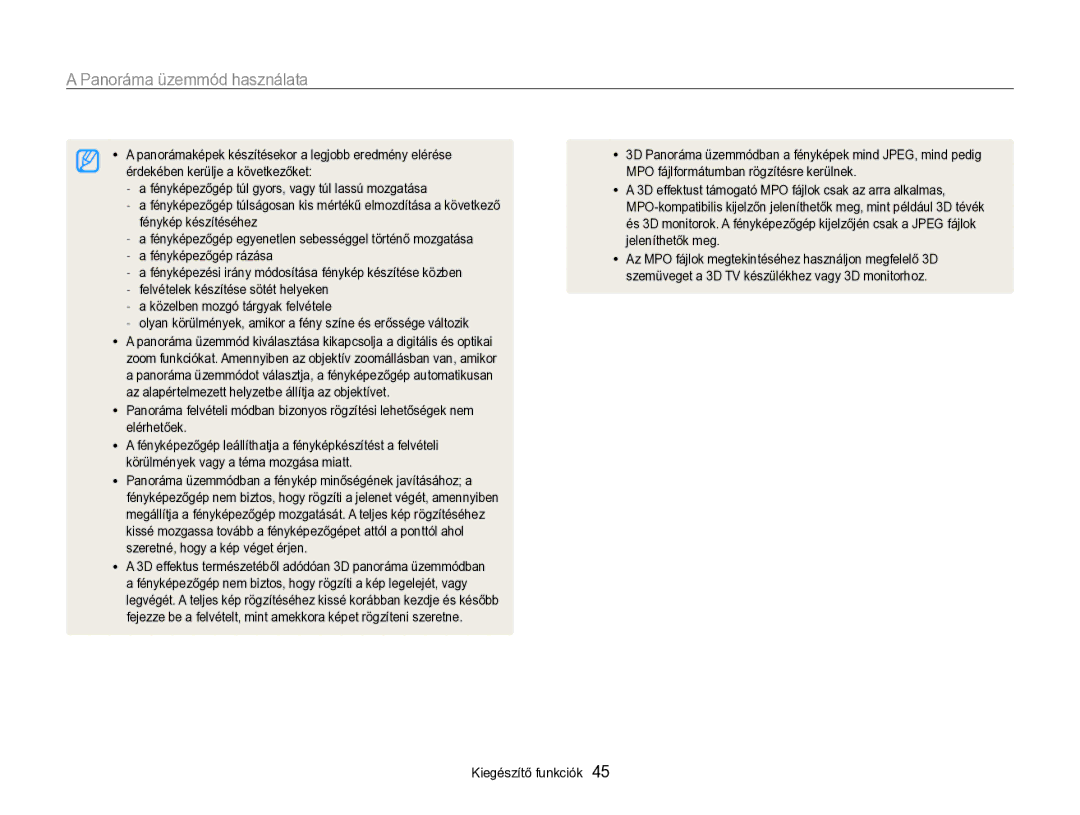 Samsung EC-ST96ZZBPBE2 manual Panoráma üzemmód használata, Panorámaképek készítésekor a legjobb eredmény elérése 