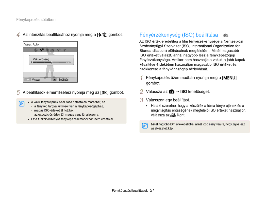 Samsung EC-ST96ZZBPBE2 manual Fényérzékenység ISO beállítása p, Az intenzitás beállításához nyomja meg a F/t gombot 