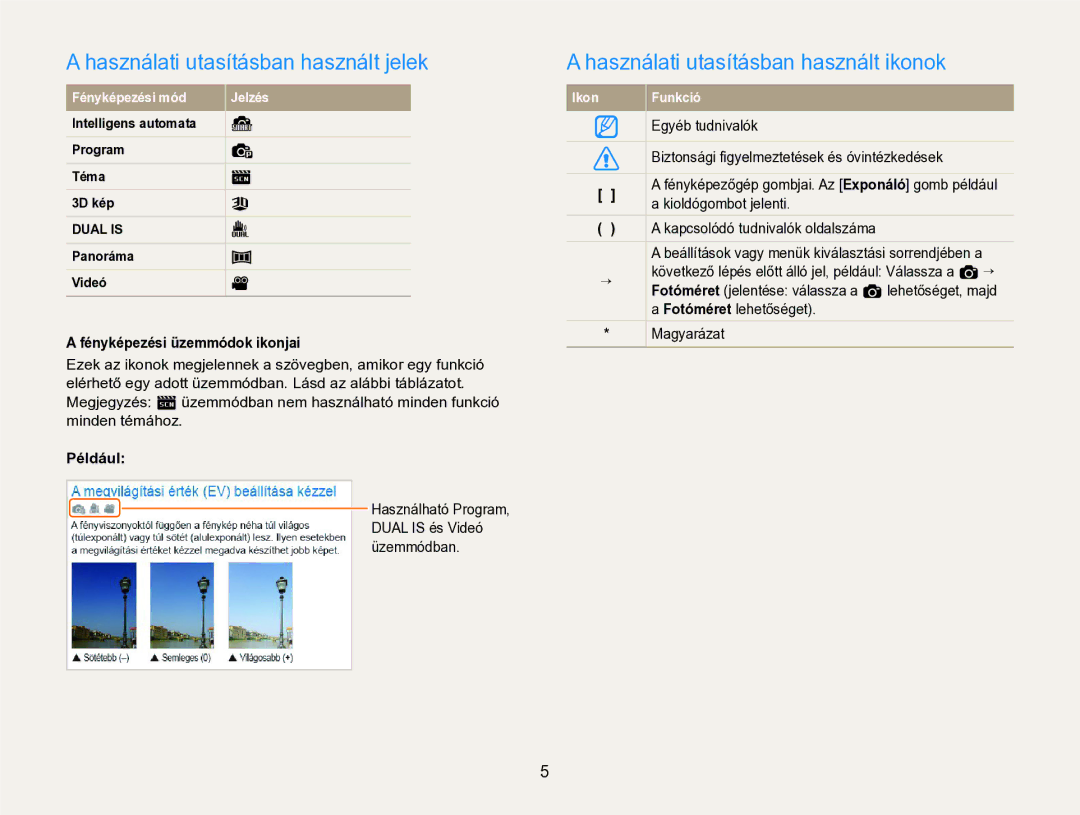 Samsung EC-ST96ZZBPBE2 manual Használati utasításban használt jelek, Használati utasításban használt ikonok, Például 