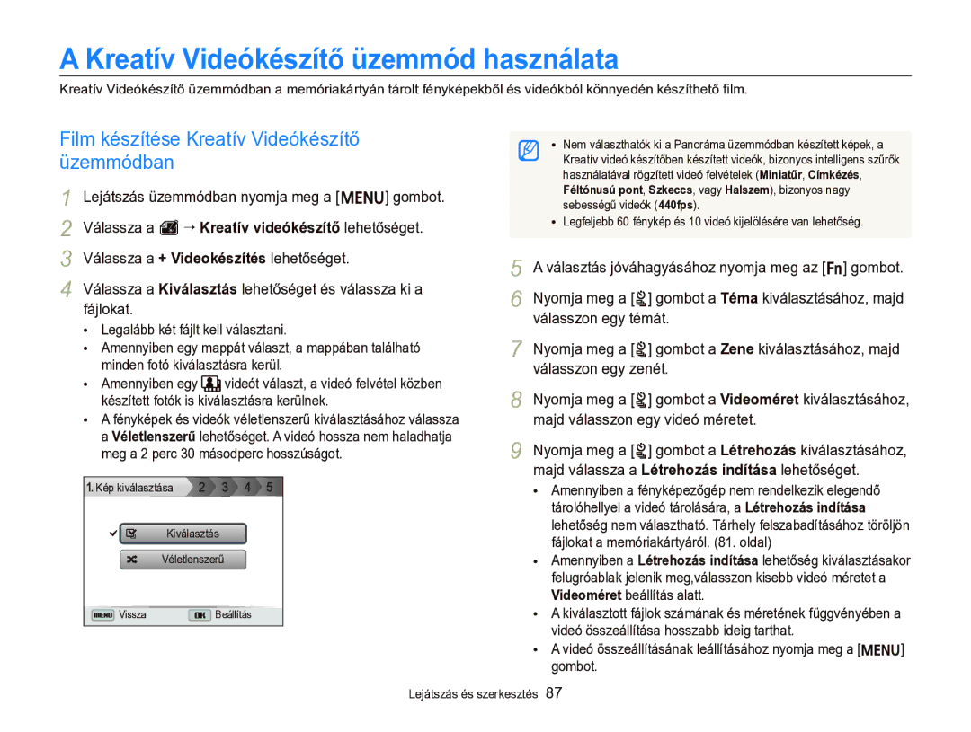 Samsung EC-ST96ZZBPBE2 manual Kreatív Videókészítő üzemmód használata, Film készítése Kreatív Videókészítő üzemmódban 