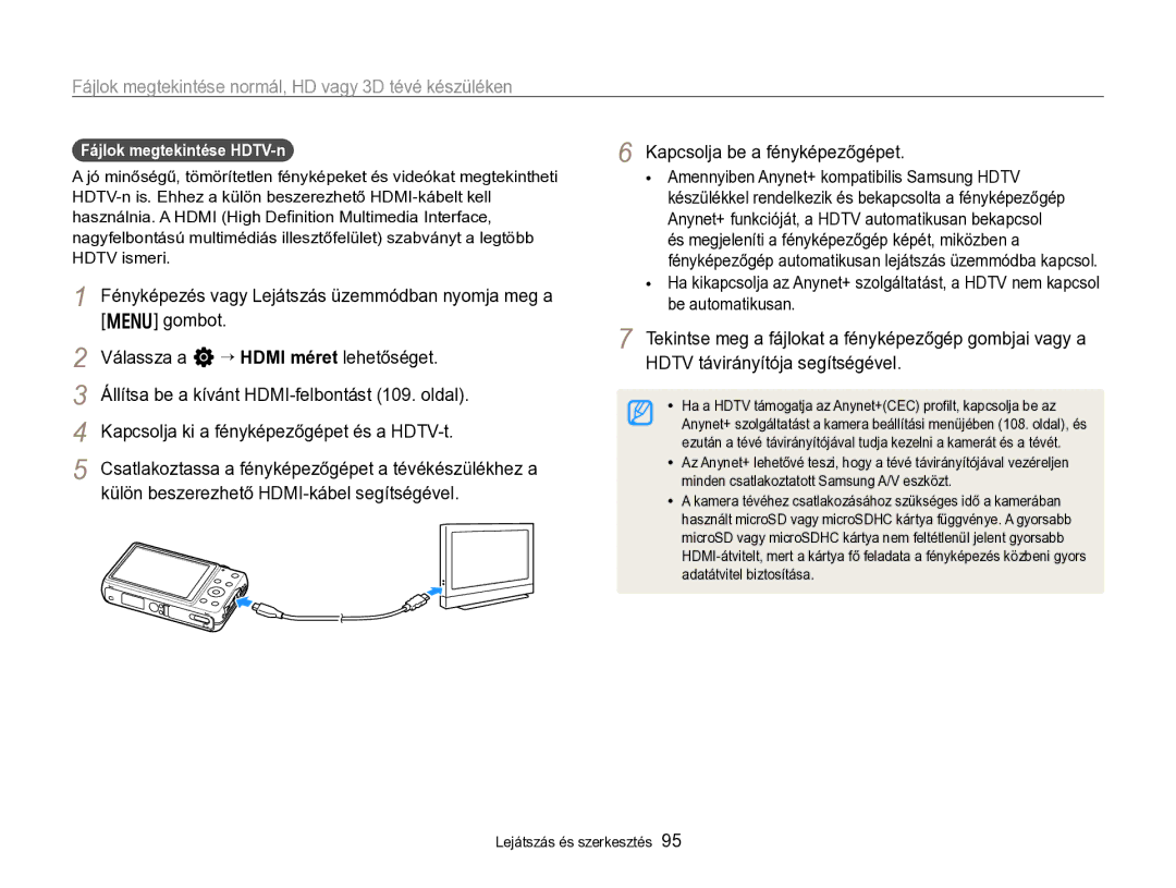 Samsung EC-ST96ZZBPBE2 manual Fájlok megtekintése normál, HD vagy 3D tévé készüléken 