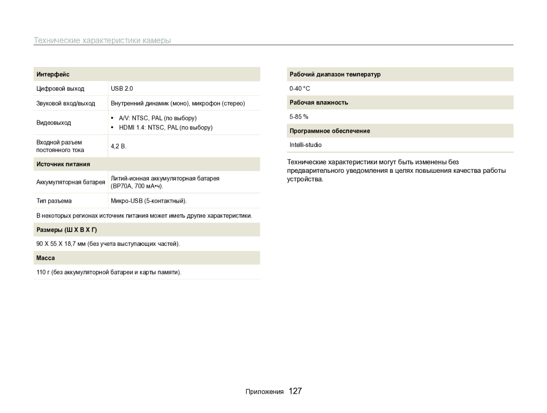 Samsung EC-ST96ZZBPBRU manual Размеры Ш X В X Г 