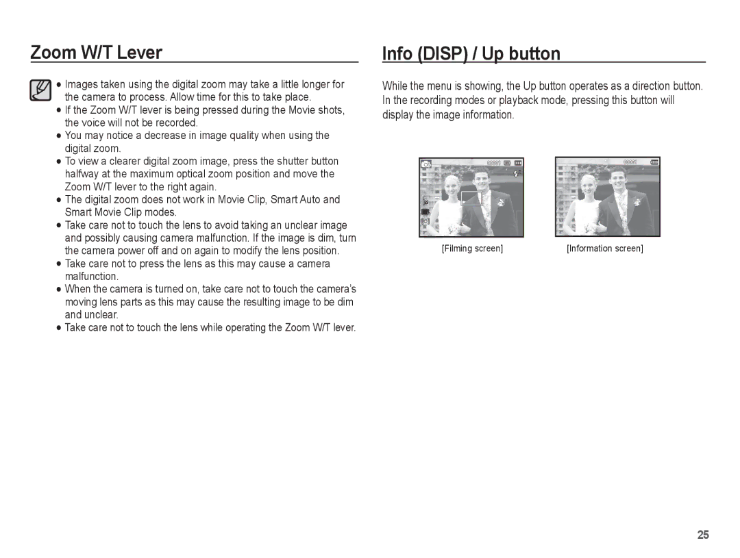 Samsung EC-TL90ZZBPR manual Info Disp / Up button 