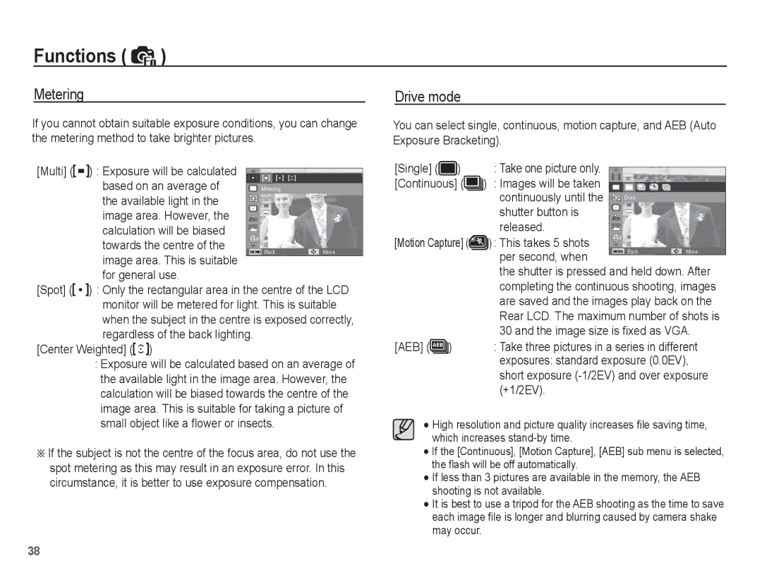 Samsung EC-TL90ZZBPR manual Metering, Drive mode 