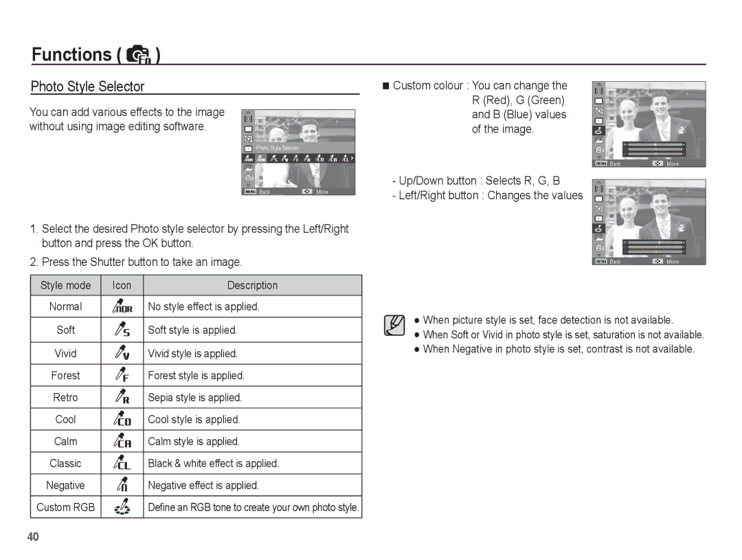 Samsung EC-TL90ZZBPR manual Photo Style Selector 