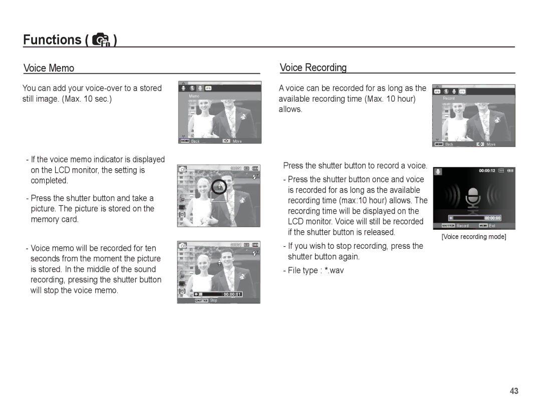 Samsung EC-TL90ZZBPR manual Voice Memo, Voice Recording, Available recording time Max hour, Allows 