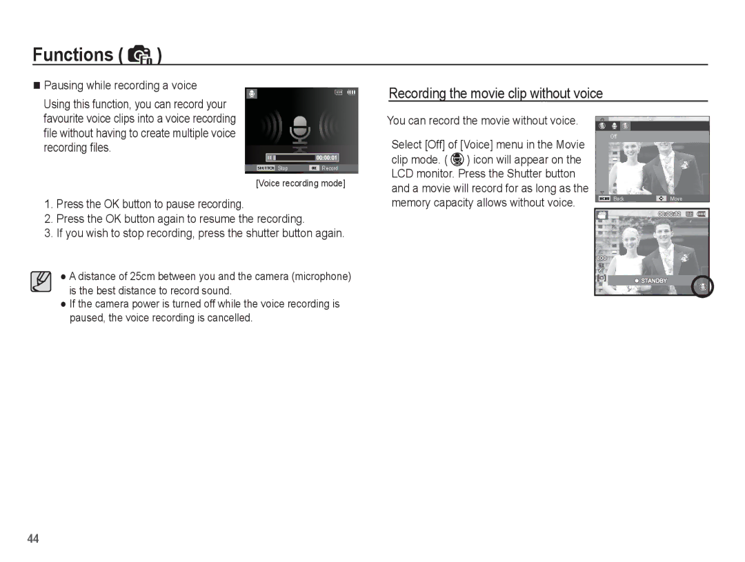 Samsung EC-TL90ZZBPR manual Recording the movie clip without voice 