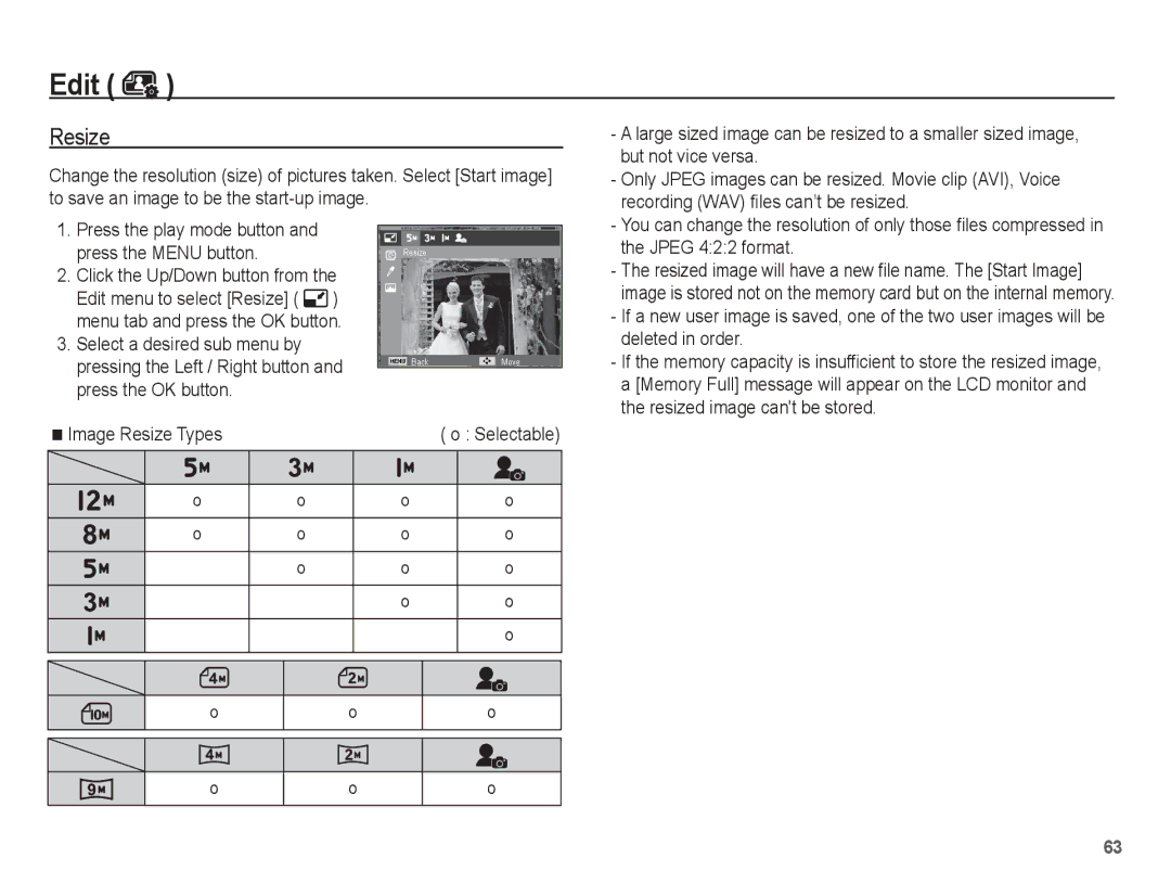 Samsung EC-TL90ZZBPR manual Edit, Resize 