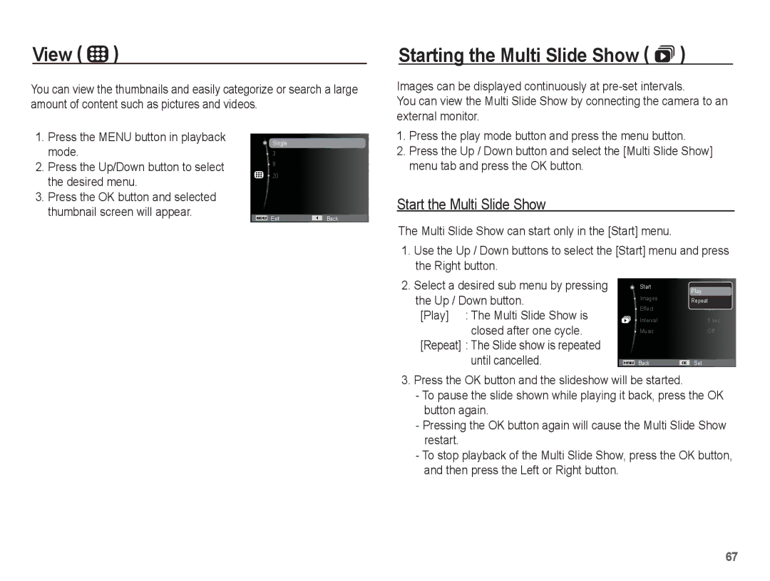 Samsung EC-TL90ZZBPR manual View, Starting the Multi Slide Show , Start the Multi Slide Show 