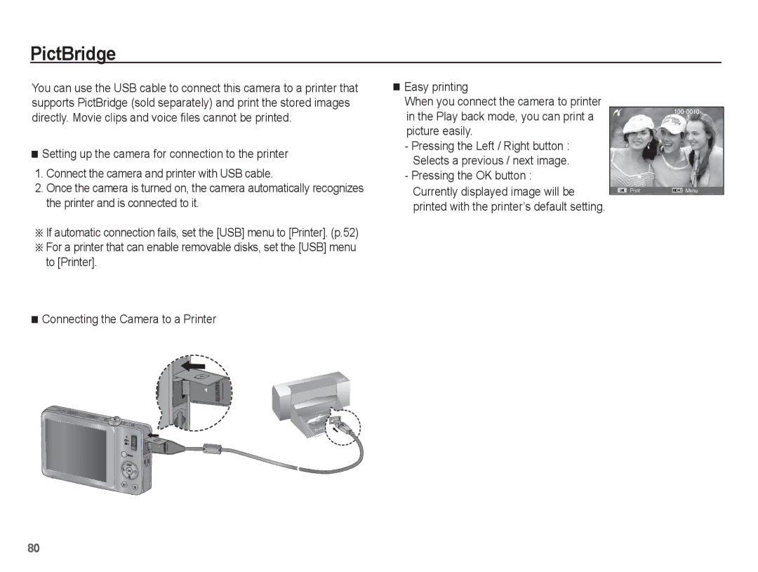 Samsung EC-TL90ZZBPR manual PictBridge 