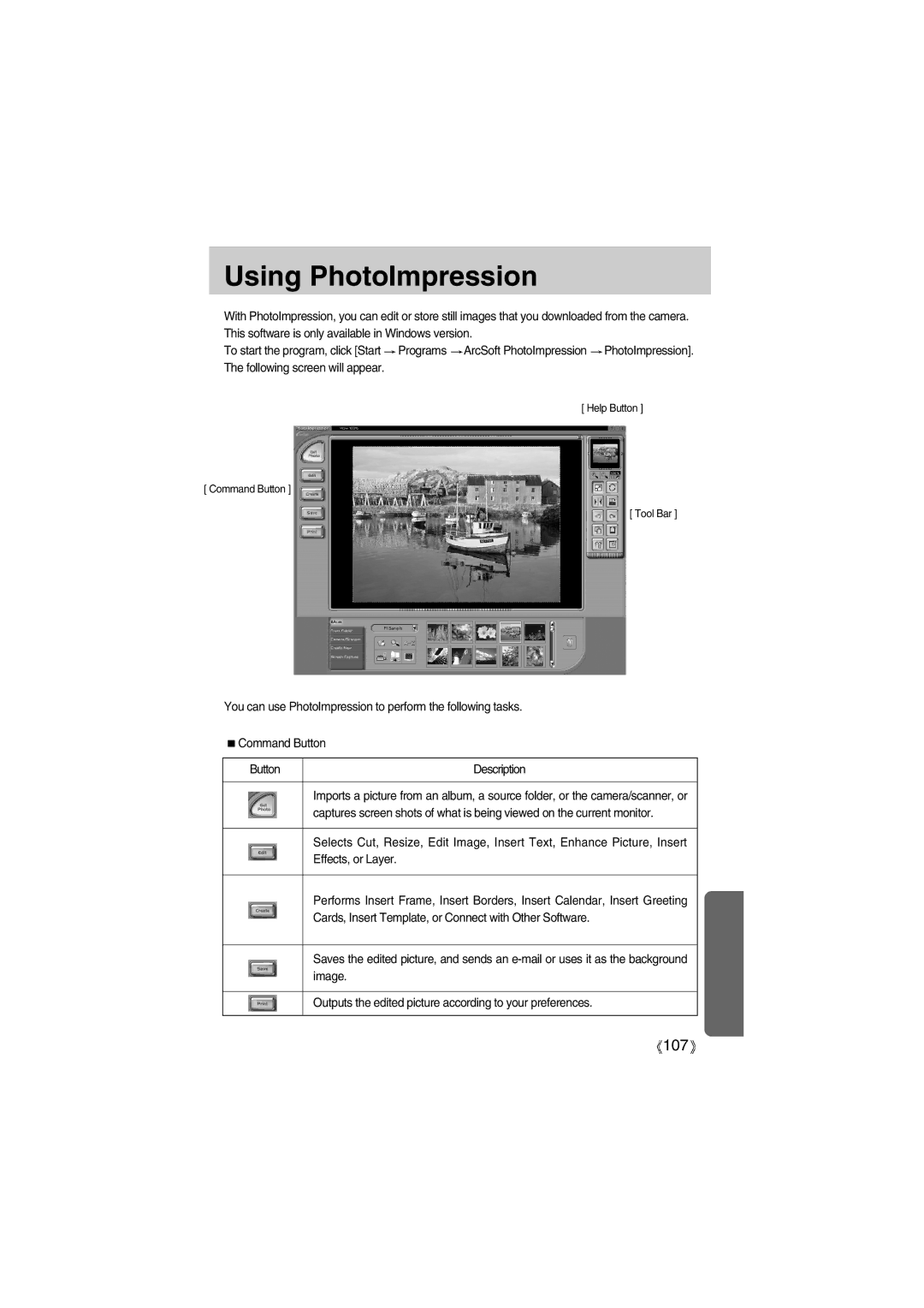 Samsung EC-A400ZSAA, EC-UC501SBA/US, EC-A400ZSBA/E1, EC-UC501SBB/US, EC-A400ZSBB/US, EC-A400ZSBA/US manual Using PhotoImpression 