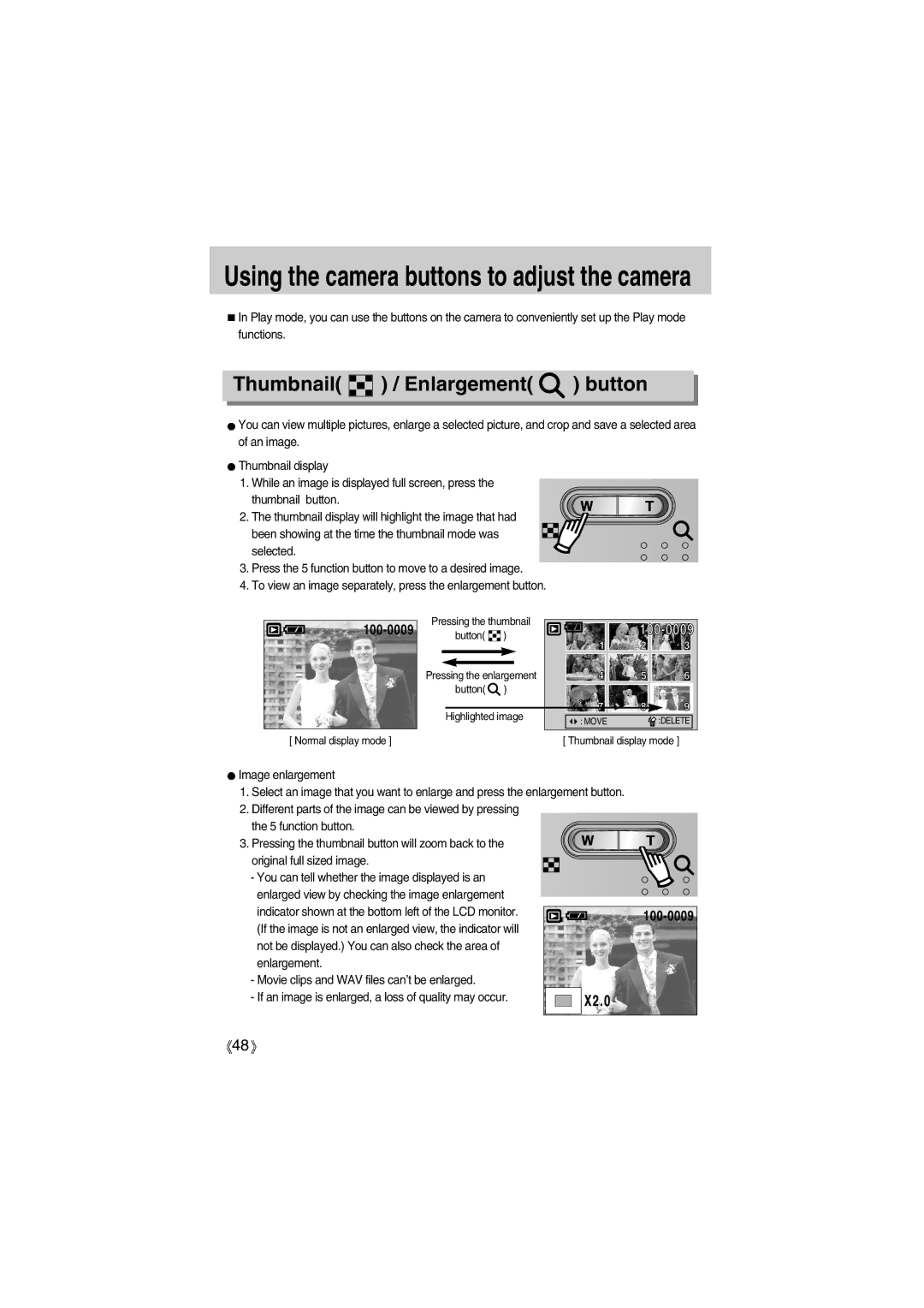 Samsung EC-UC501SBA/US, EC-A400ZSBA/E1, EC-UC501SBB/US, EC-A400ZSBB/US, EC-A400ZSAA Thumbnail / Enlargement button, 100-0009 