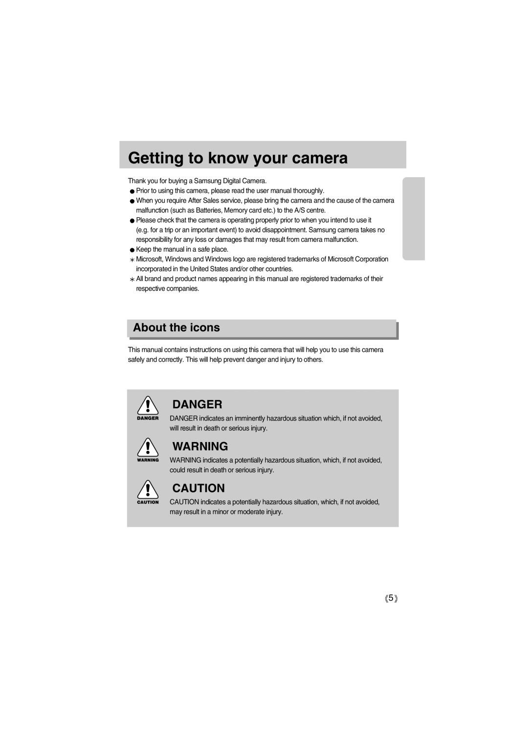 Samsung EC-A400ZSAA, EC-UC501SBA/US, EC-A400ZSBA/E1, EC-UC501SBB/US manual Getting to know your camera, About the icons 