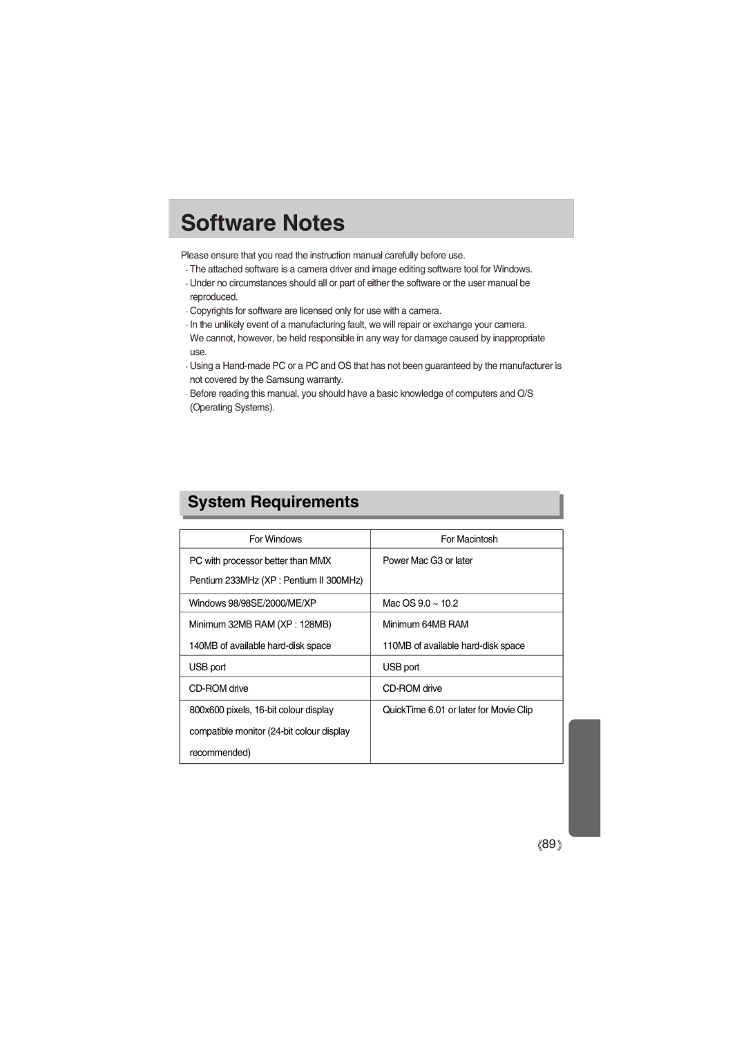 Samsung EC-A400ZSAA, EC-UC501SBA/US, EC-A400ZSBA/E1, EC-UC501SBB/US manual Software Notes, System Requirements, Recommended 