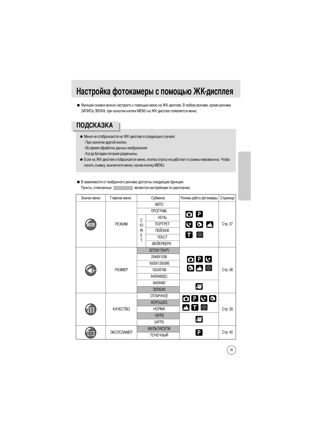 Samsung EC-A400ZSAA, EC-UC501SBA/US, EC-A400ZSBA/E1, EC-UC501SBB/US, EC-A400ZSBB/US manual Токамеры с помощью -дисплея 