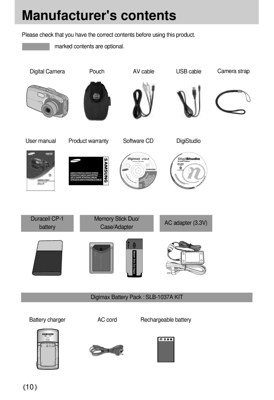 Samsung EC-UCA4ZSAB, EC-UCA4ZSAA, EC-UCA4ZSBA/DE, EC-UCA4ZSBA/US, EC-UCA4ZSBA/FR, EC-UCA4ZRBA/E1 manual Manufacturers contents 