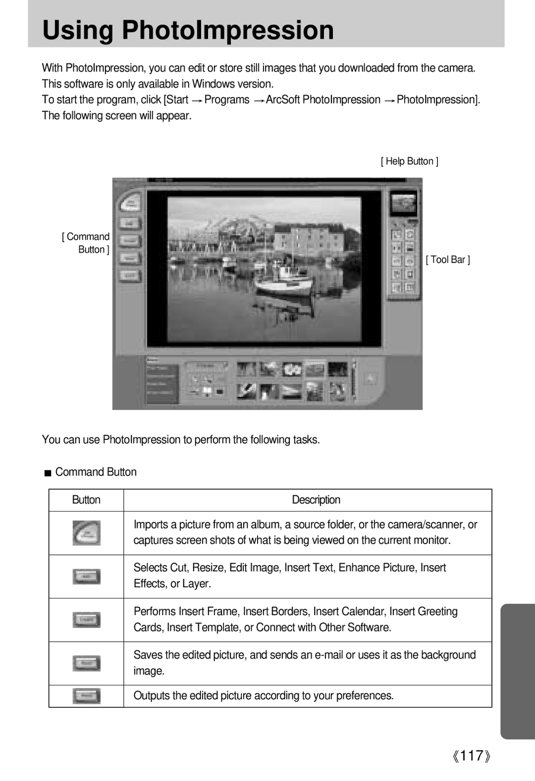 Samsung EC-UCA4ZRBA/E1, EC-UCA4ZSAA, EC-UCA4ZSBA/DE, EC-UCA4ZSBA/US, EC-UCA4ZSAB, EC-UCA4ZSBA/FR manual Using PhotoImpression 