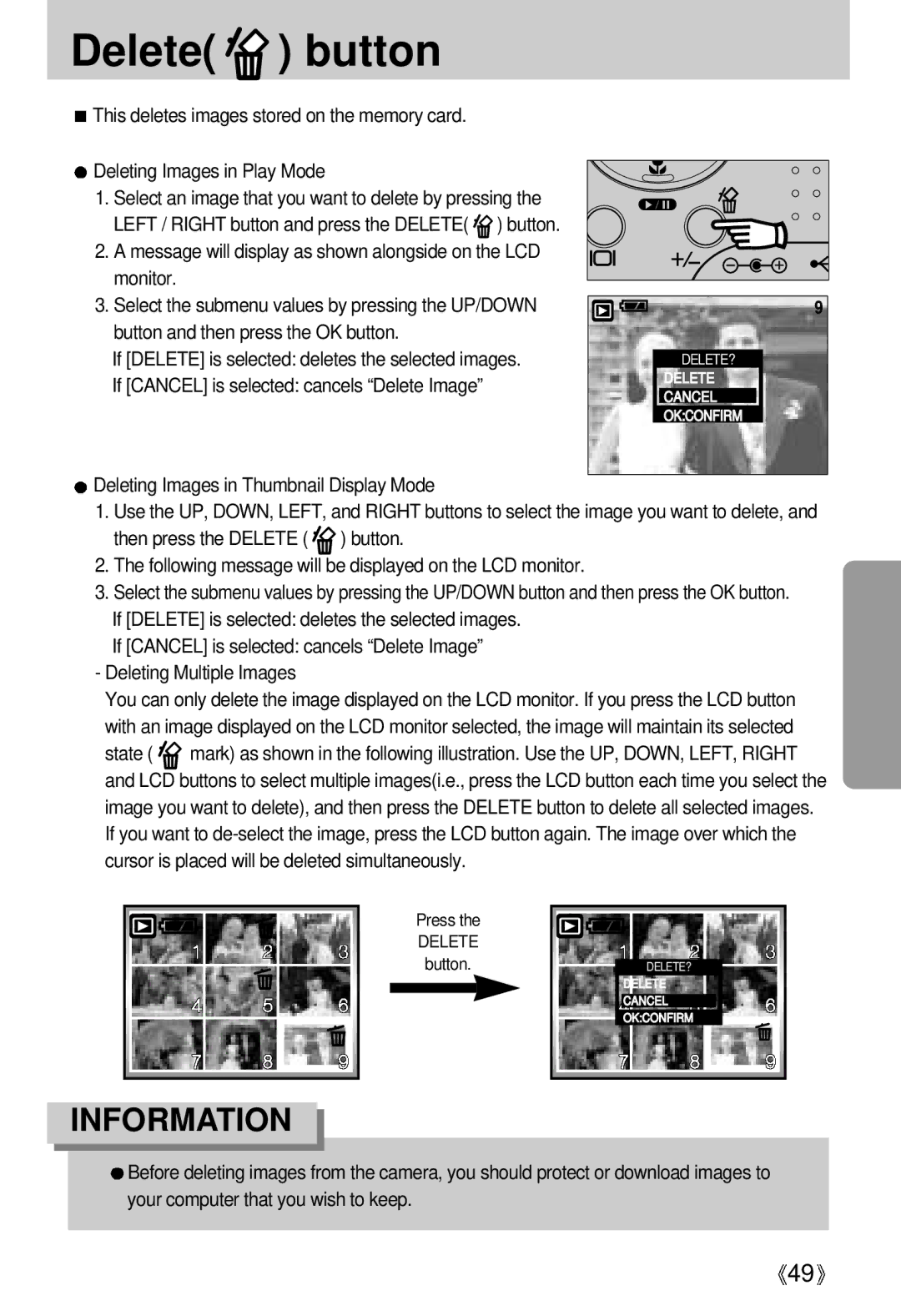 Samsung EC-UCA4ZSAA, EC-UCA4ZSBA/DE, EC-UCA4ZSBA/US, EC-UCA4ZSAB, EC-UCA4ZSBA/FR, EC-UCA4ZRBA/E1, EC-UCA4ZSBA/GB Delete button 