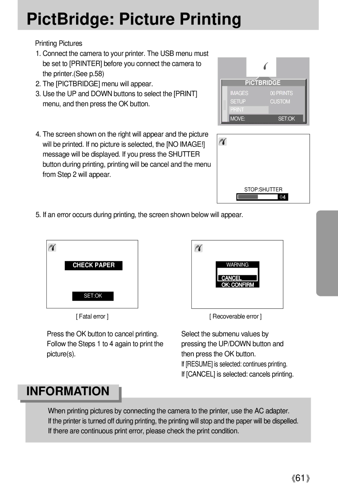 Samsung EC-UCA4ZRBA/E1, EC-UCA4ZSAA, EC-UCA4ZSBA/DE, EC-UCA4ZSBA/US, EC-UCA4ZSAB, EC-UCA4ZSBA/FR PictBridge Picture Printing 