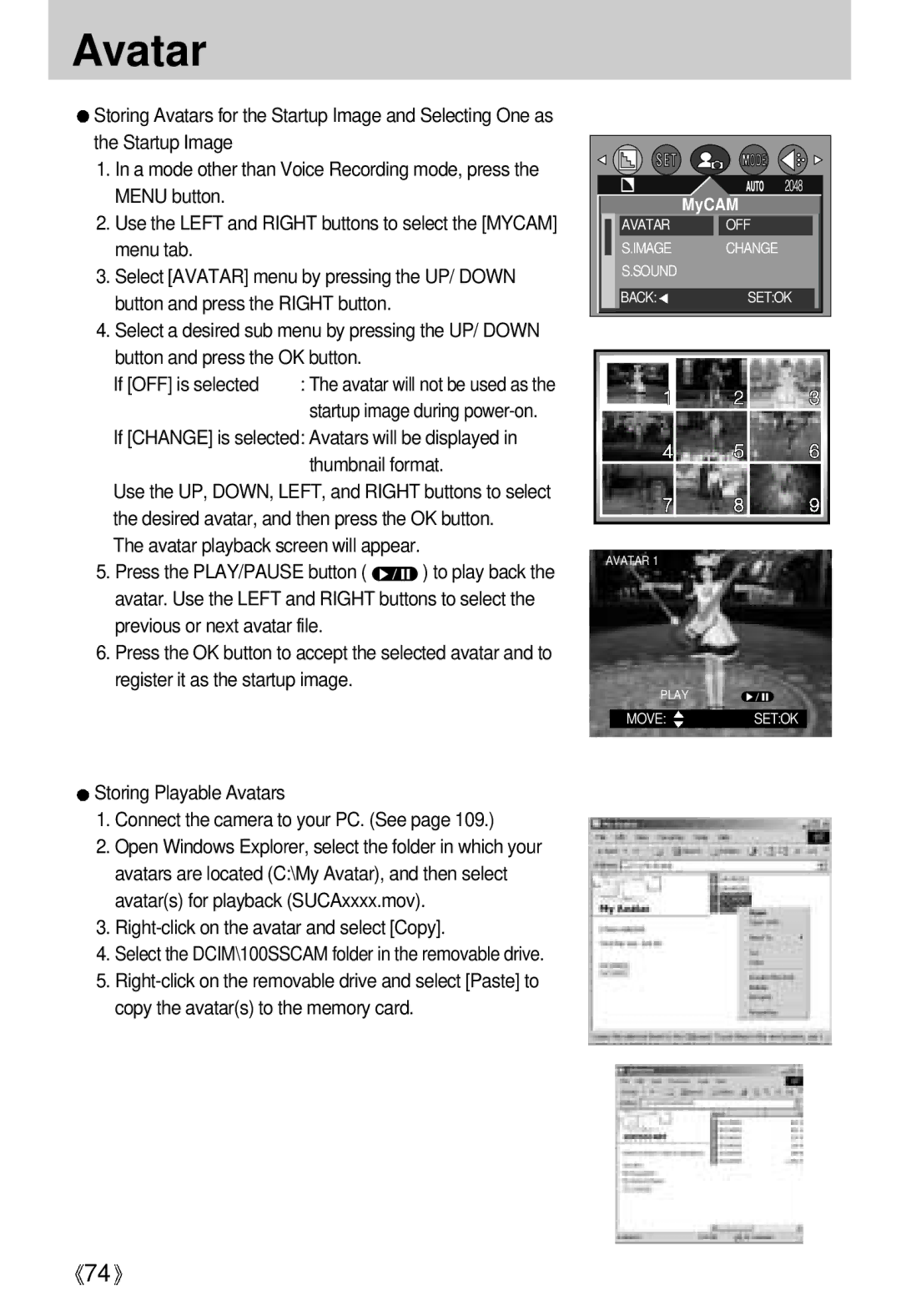 Samsung EC-UCA4ZSBA/FR, EC-UCA4ZSAA, EC-UCA4ZSBA/DE, EC-UCA4ZSBA/US manual Avatar, Right-click on the avatar and select Copy 