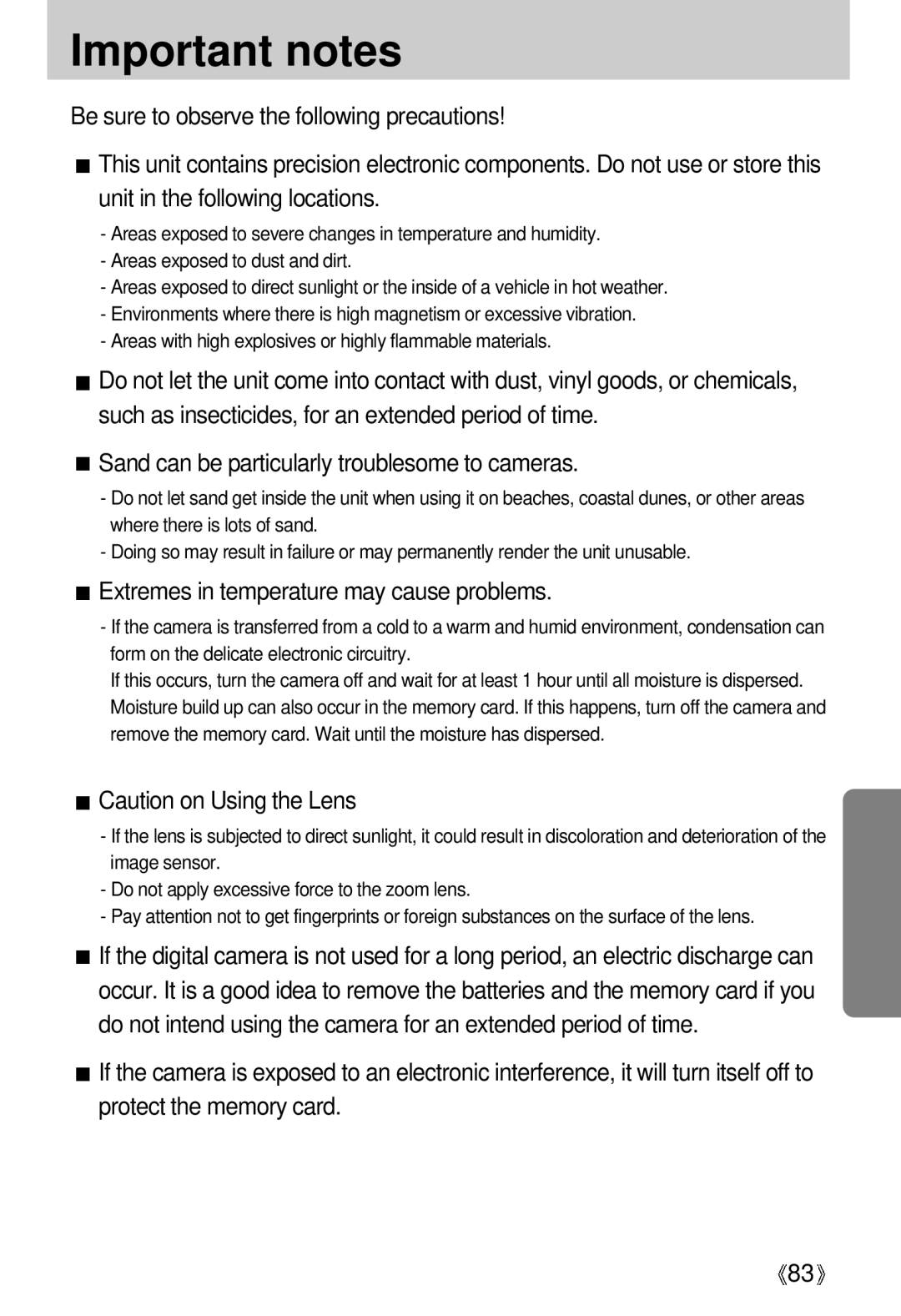 Samsung EC-UCA4ZSBA/GB, EC-UCA4ZSAA, EC-UCA4ZSBA/DE, EC-UCA4ZSAB Important notes, Extremes in temperature may cause problems 