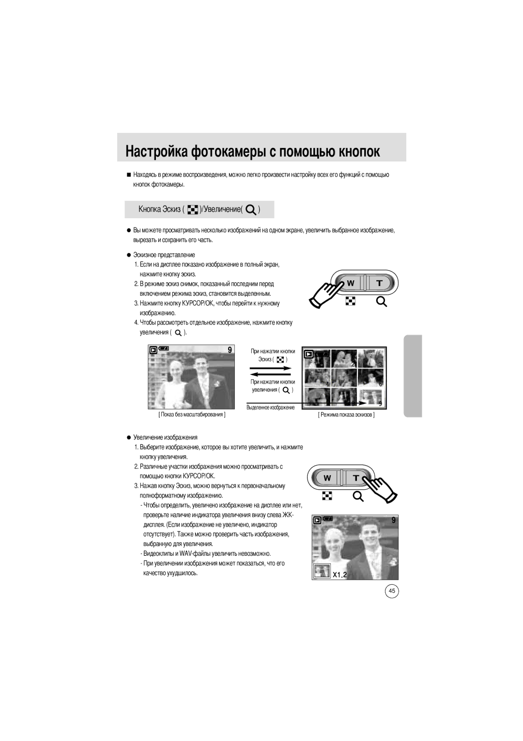 Samsung EC-UCA4ZSAB, EC-UCA4ZSAA, EC-UCA4ZSBA/DE, EC-UCA4ZSBA/US, EC-UCA4ZSBA/FR, EC-UCA4ZRBA/E1 manual Эскиз Увеличения 