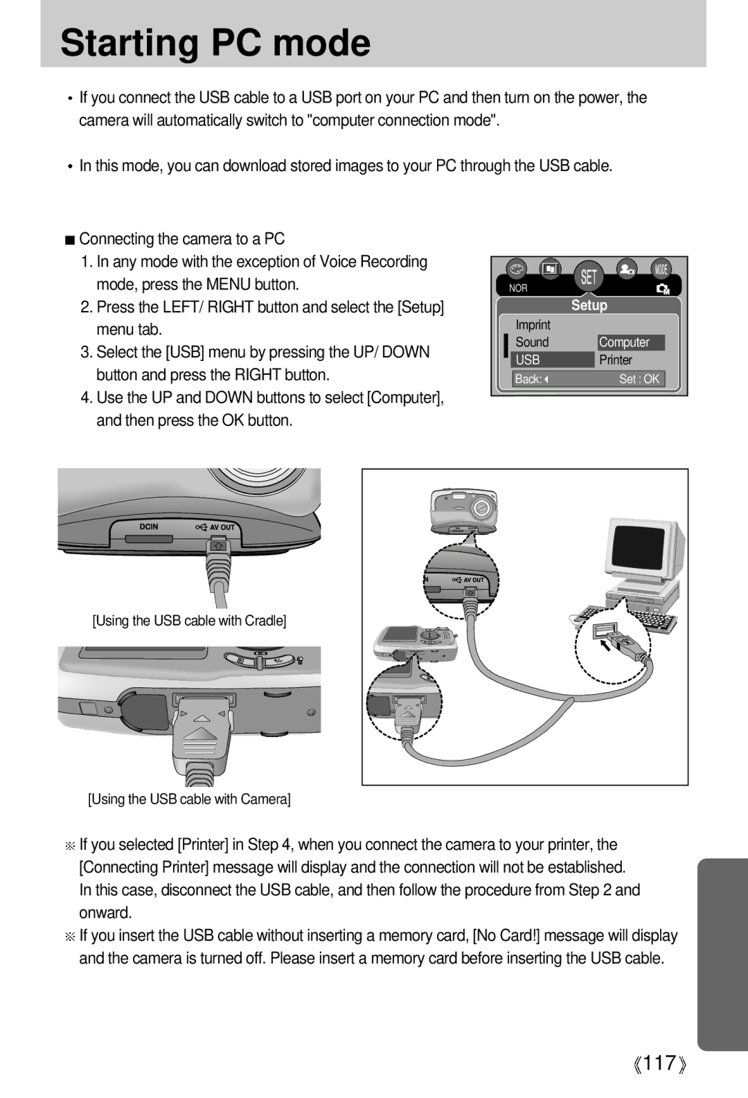 Samsung EC-UCA5ZUBD/SP, EC-UCA5ZEBA/DE, EC-UCA5ZEBB/FR, EC-UCA5ZEBC/FR, EC-UCA5ZEBG/E1, EC-UCA5ZRBB/SP manual Starting PC mode 