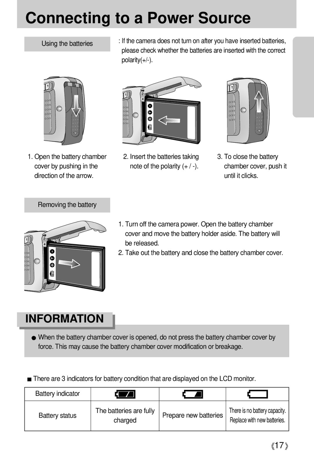 Samsung EC-UCA5ZRBB/GB, EC-UCA5ZEBA/DE, EC-UCA5ZEBB/FR, EC-UCA5ZEBC/FR, EC-UCA5ZEBG/E1 manual Using the batteries, Polarity+ 