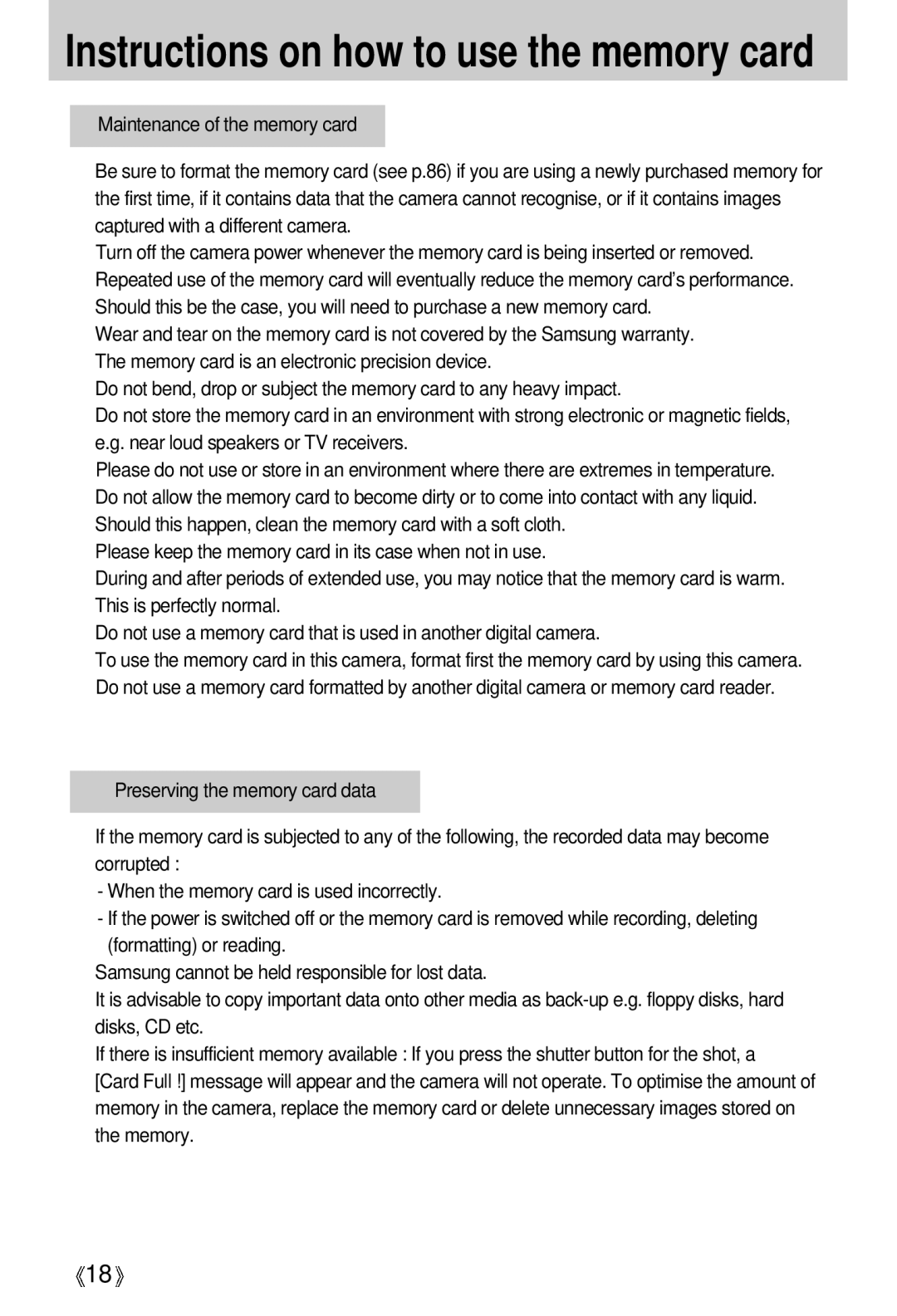 Samsung EC-UCA5ZUBG/E1, EC-UCA5ZEBA/DE, EC-UCA5ZEBB/FR, EC-UCA5ZEBC/FR manual Instructions on how to use the memory card 