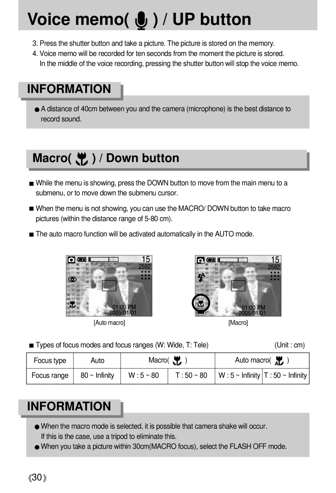 Samsung EC-UCA5ZUBB/SP, EC-UCA5ZEBA/DE, EC-UCA5ZEBB/FR, EC-UCA5ZEBC/FR Voice memo / UP button, Macro / Down button, Unit cm 