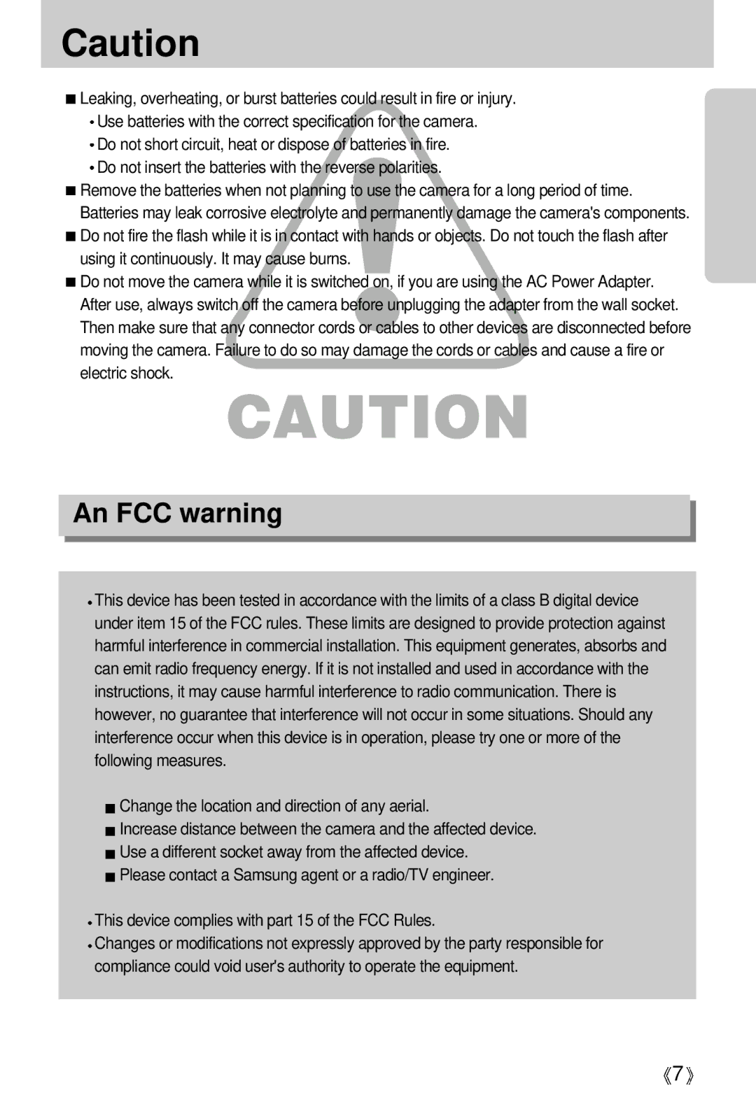 Samsung EC-UCA5ZRBA/FR, EC-UCA5ZEBA/DE, EC-UCA5ZEBB/FR, EC-UCA5ZEBC/FR, EC-UCA5ZEBG/E1, EC-UCA5ZRBB/SP manual An FCC warning 