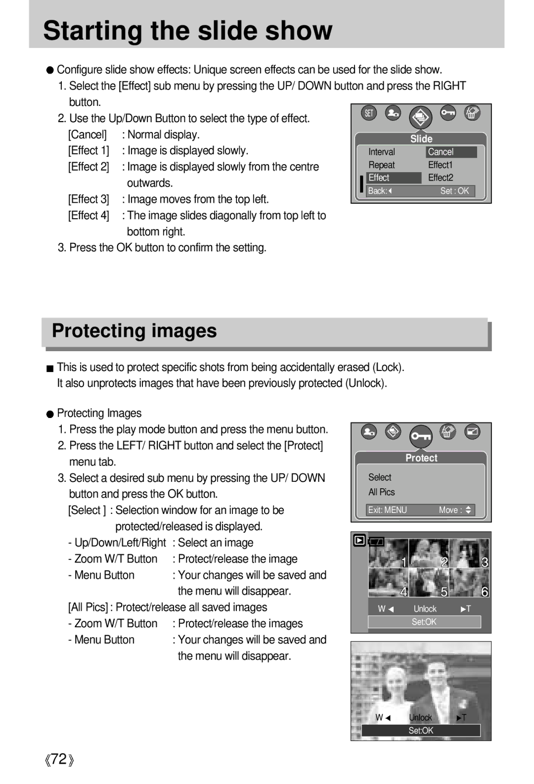 Samsung EC-UCA5ZEBA/SP, EC-UCA5ZEBA/DE, EC-UCA5ZEBB/FR, EC-UCA5ZEBC/FR, EC-UCA5ZEBG/E1, EC-UCA5ZRBB/SP manual Protecting images 