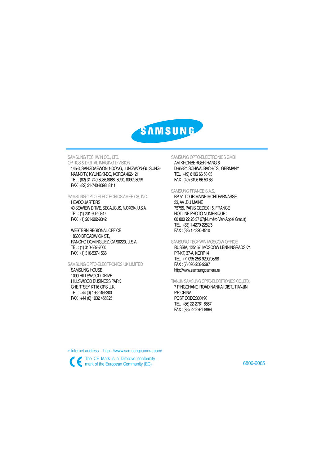 Samsung EC-V400ZSBA/GB manual 6806-2065 