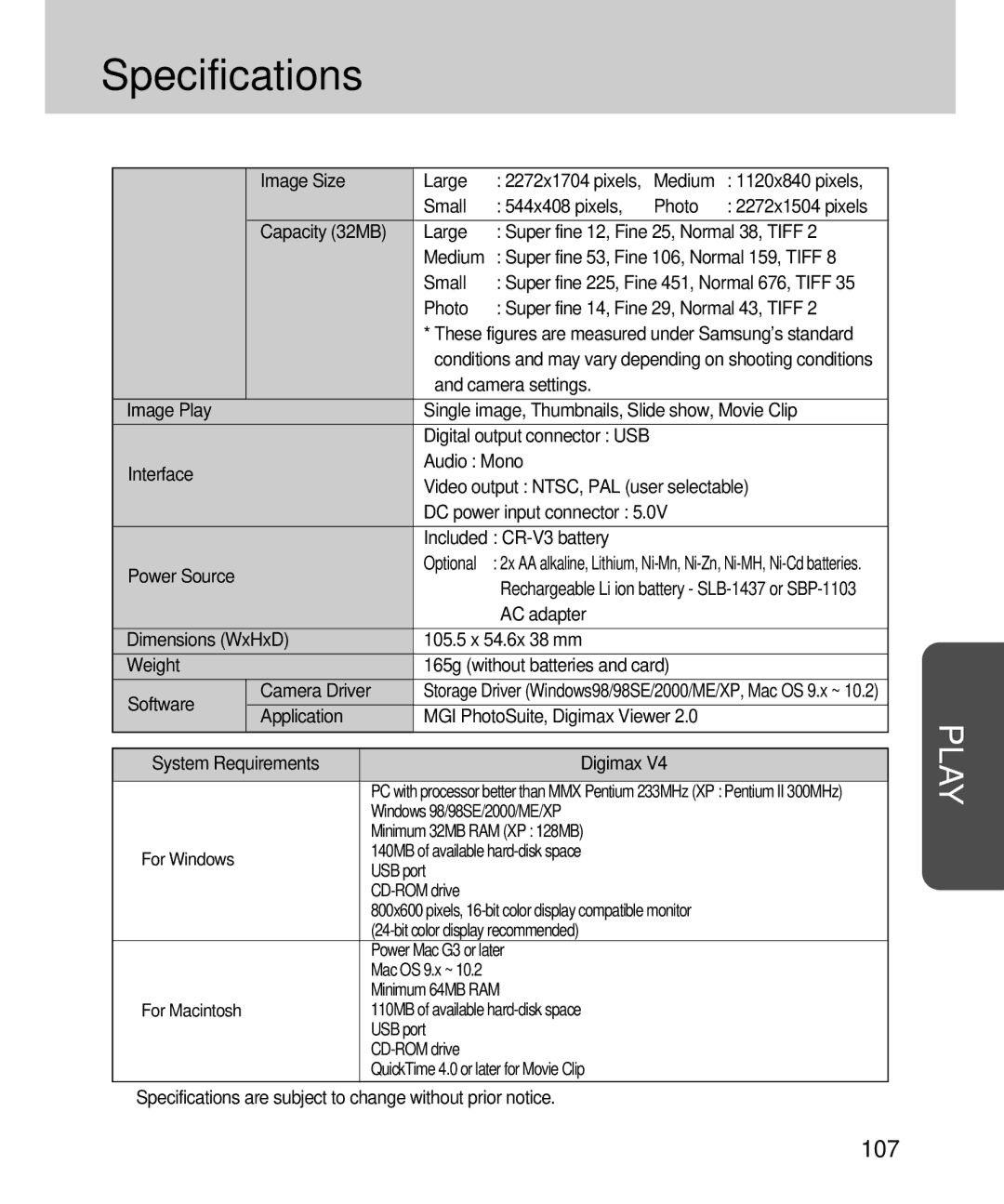 Samsung EC-V4ZZZSBB/FR manual Image Size Large, Medium 1120x840 pixels Small 544x408 pixels, Optional, Application 