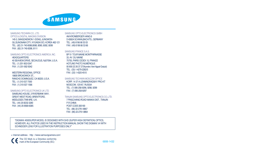 Samsung EC-V4ZZZSBB/US, EC-V4ZZZSBA/DE, EC-V4ZZZSBA/US, EC-V4ZZZSBA/E1, EC-V4ZZZSBA/FR, EC-V4ZZZSBB/FR manual 6806-1432 