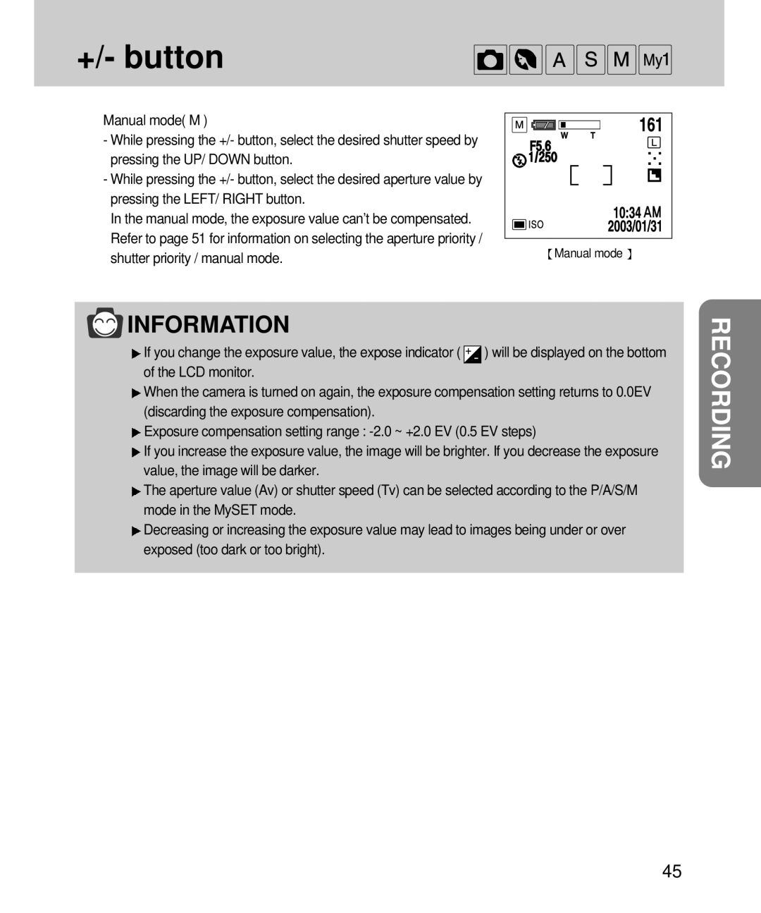 Samsung EC-V4ZZZSBA/E1, EC-V4ZZZSBA/DE, EC-V4ZZZSBA/US, EC-V4ZZZSBB/US, EC-V4ZZZSBA/FR Shutter priority / manual mode 