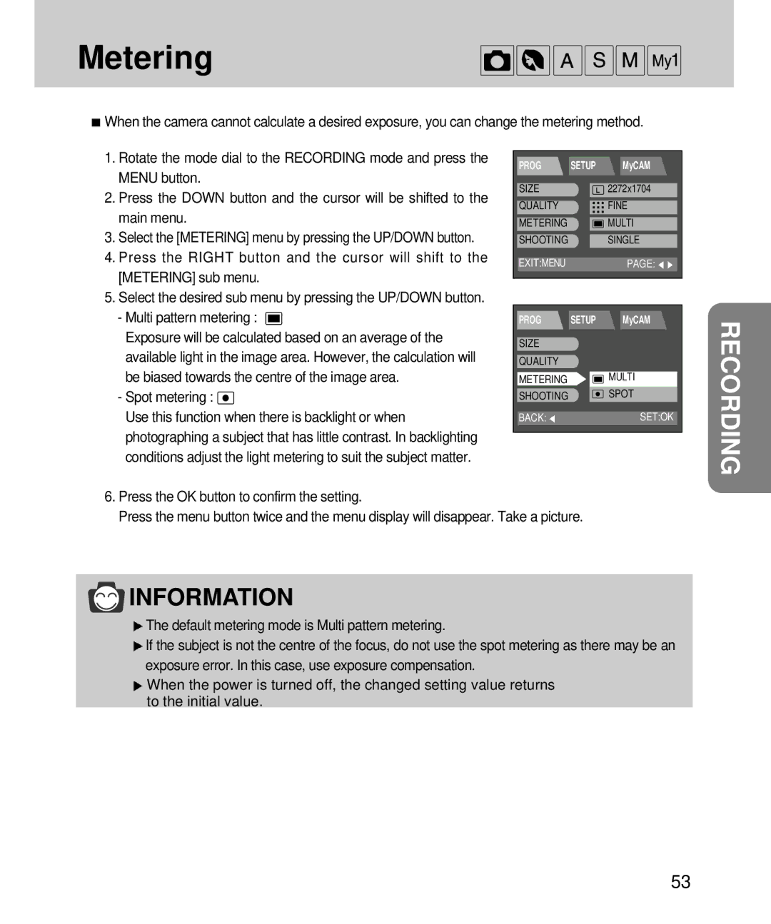 Samsung EC-V4ZZZSBB/FR, EC-V4ZZZSBA/DE, EC-V4ZZZSBA/US, EC-V4ZZZSBB/US manual Metering, Multi pattern metering, Spot metering 