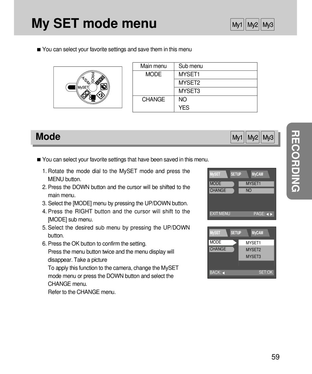 Samsung EC-V4ZZZSBB/FR manual My SET mode menu, Mode, Button, Press the menu button twice and the menu display will 