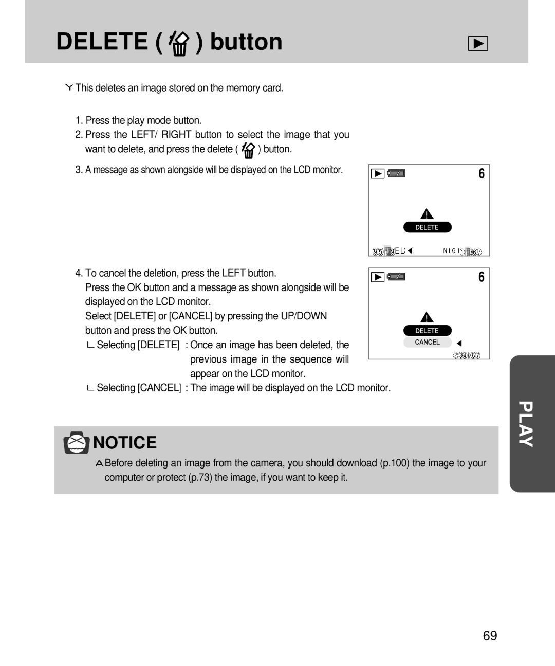 Samsung EC-V4ZZZSBA/E1, EC-V4ZZZSBA/DE, EC-V4ZZZSBA/US, EC-V4ZZZSBB/US, EC-V4ZZZSBA/FR, EC-V4ZZZSBB/FR manual Delete button 