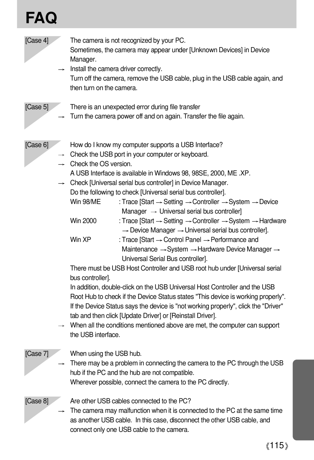 Samsung EC-V5ZZZSAA manual Manager Install the camera driver correctly, Device Manager Universal serial bus controller 