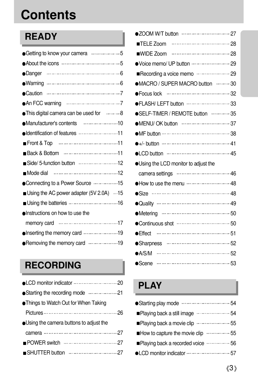 Samsung EC-V5ZZZSAB, EC-V5ZZZSAA, EC-V5ZZZSBA/FR, EC-V5ZZZSBA/US, EC-V5ZZZSBA/GB manual Contents 