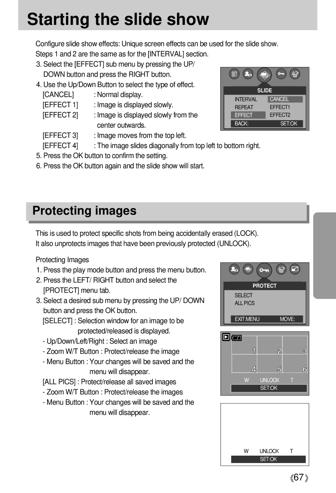 Samsung EC-V5ZZZSBA/US, EC-V5ZZZSAA, EC-V5ZZZSBA/FR, EC-V5ZZZSAB, EC-V5ZZZSBA/GB manual Protecting images 