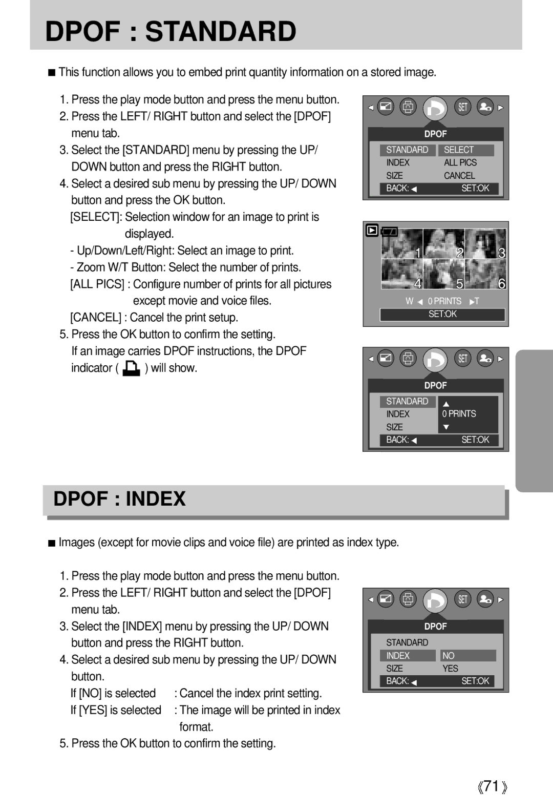 Samsung EC-V5ZZZSBA/FR, EC-V5ZZZSAA Press the LEFT/ Right button and select the Dpof menu tab, Format, If YES is selected 