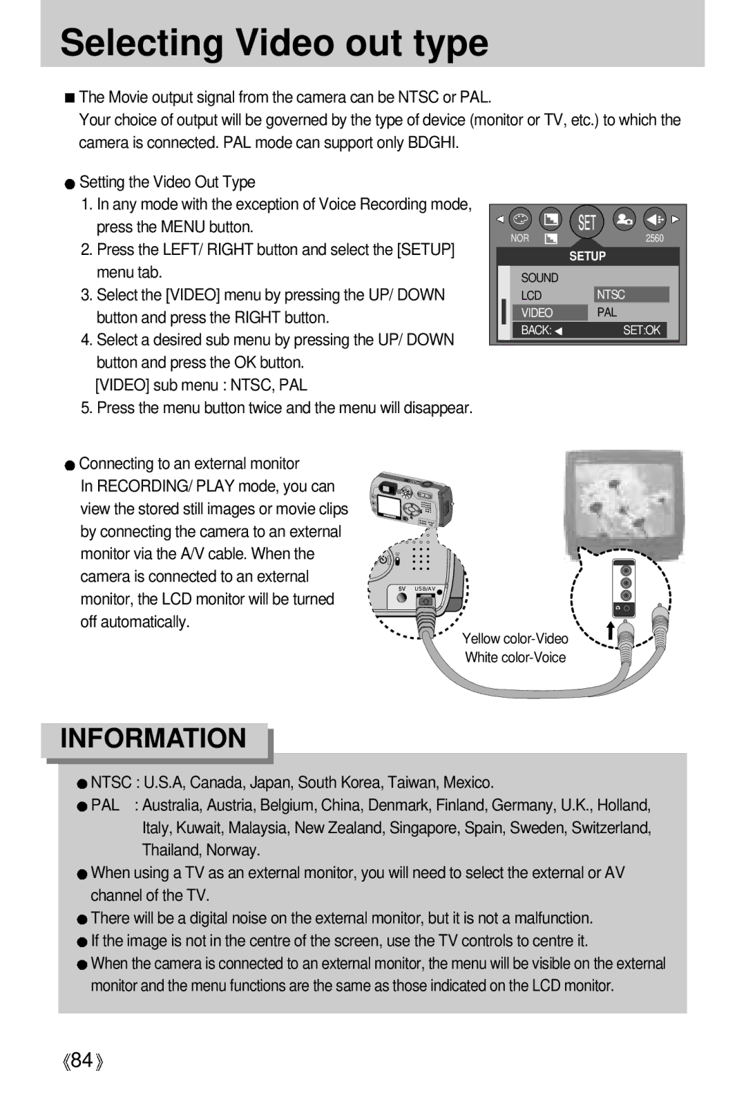 Samsung EC-V5ZZZSBA/GB, EC-V5ZZZSAA, EC-V5ZZZSBA/FR, EC-V5ZZZSBA/US, EC-V5ZZZSAB manual Selecting Video out type 