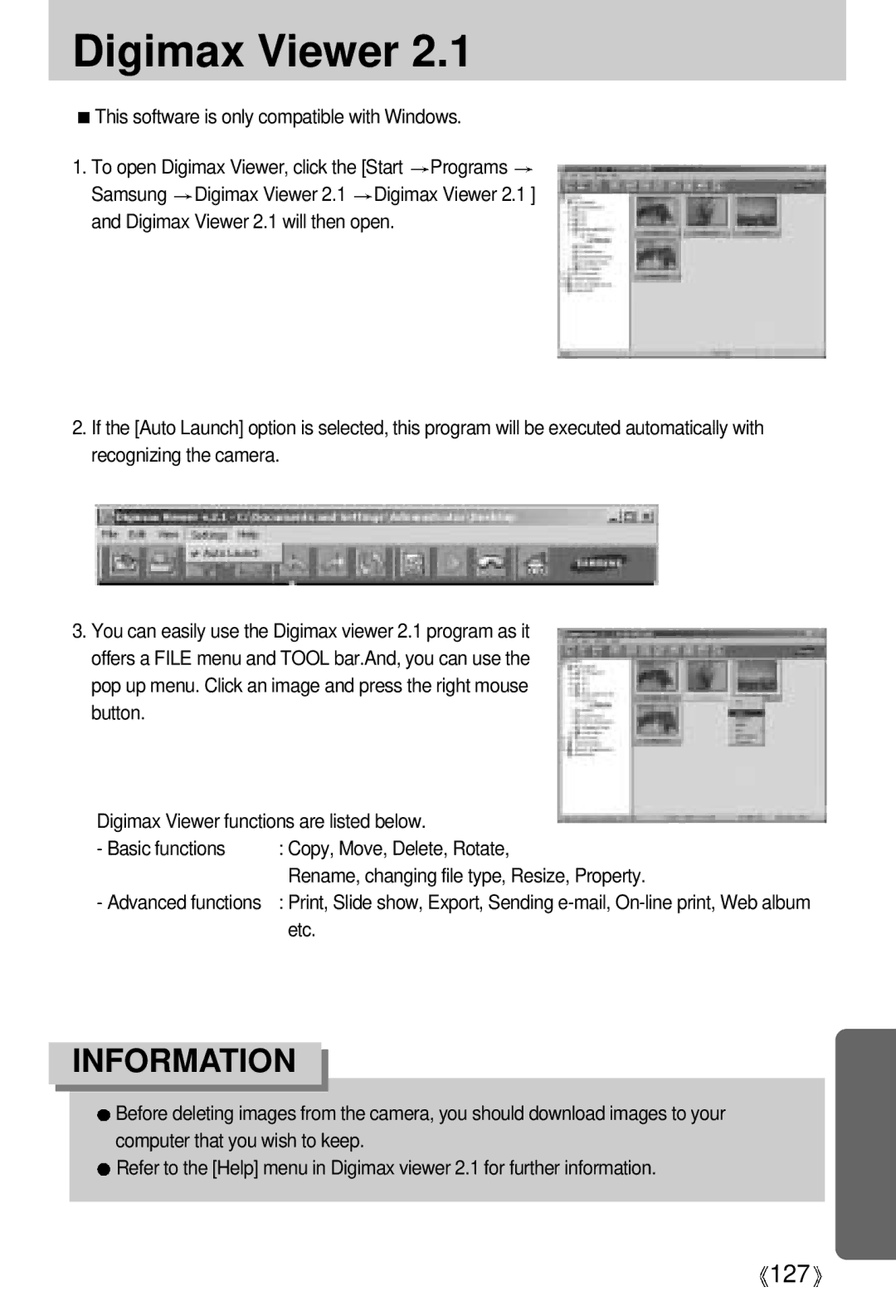 Samsung EC-V700ZSBA/E1, EC-V700ZSBA/FR, EC-V700ZSBA/GB Digimax Viewer, This software is only compatible with Windows, Etc 